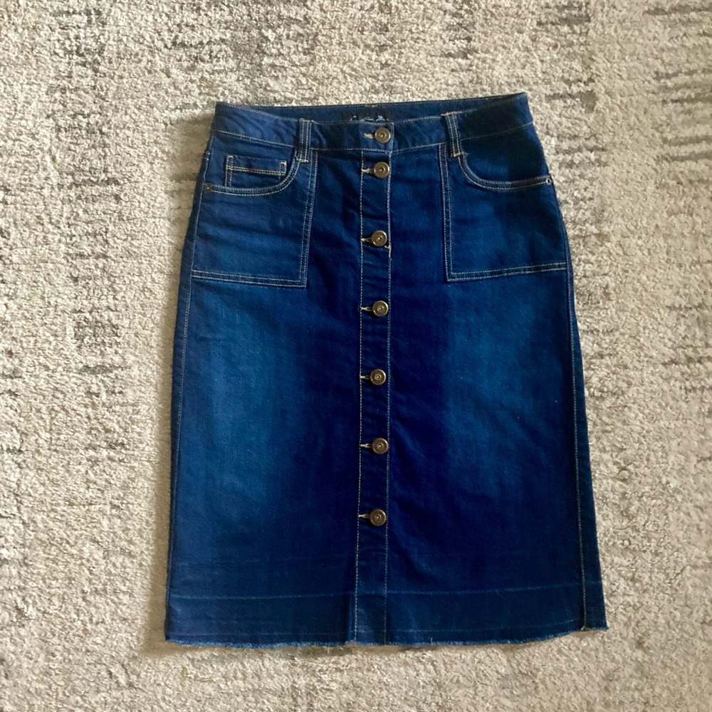 Modest Denim Midi Button-Front Skirt